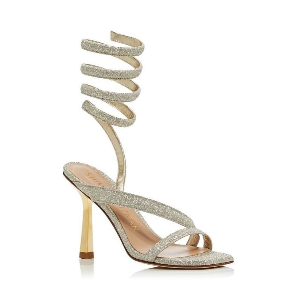 Stuart Weitzman Beatrix 100 Wrap Sandals Women's Size 8B Fig-Fine Glitter S0447